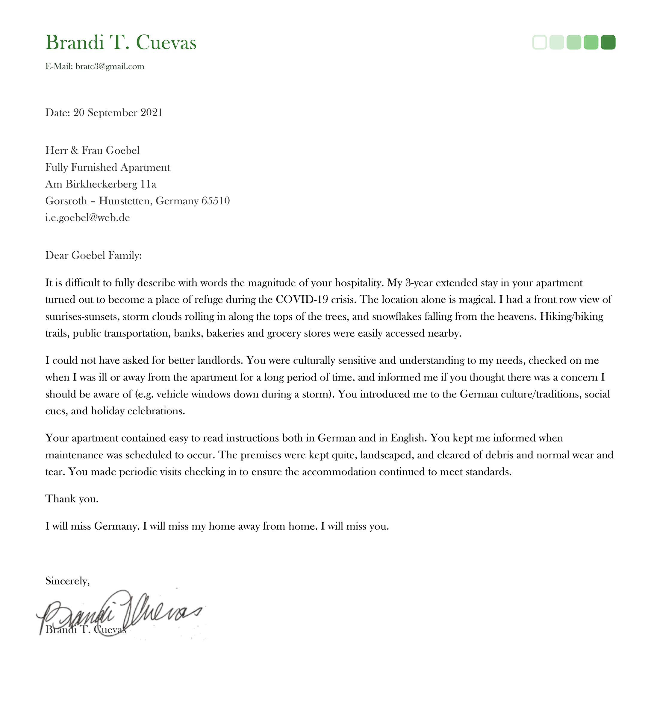 Letter for Horst and Irmgard  